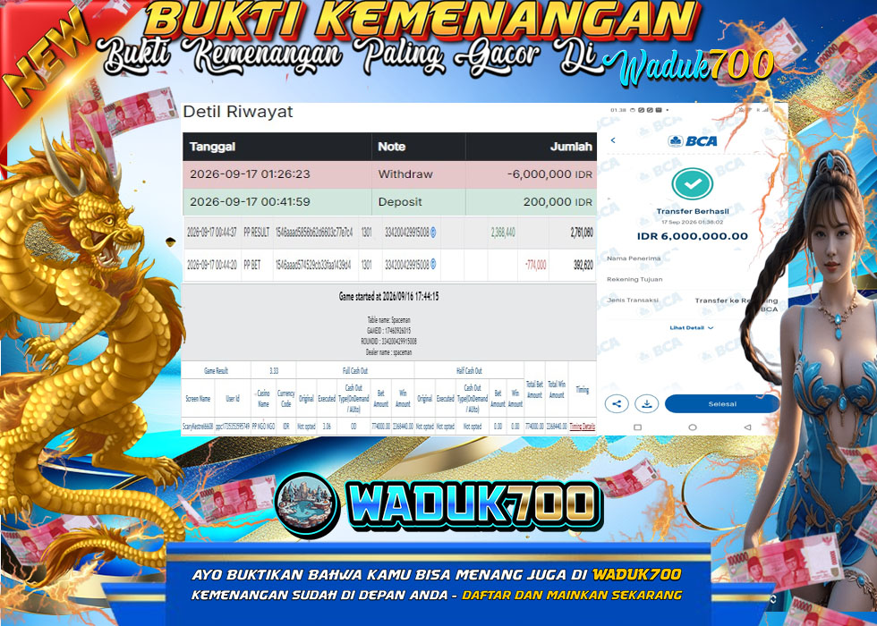 BUKTI JACKPOT SPACEMAN TERPERCAYA DI INDONESIA TGL 17-09-2026 WADUK700