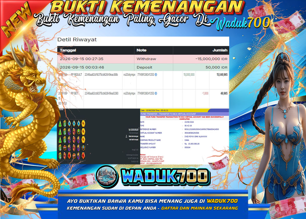 BUKTI JACKPOT SLOT GATES OF OLYMPUS 1000 TERPERCAYA  DI INDONESIA TGL 15-09-2026 WADUK700
